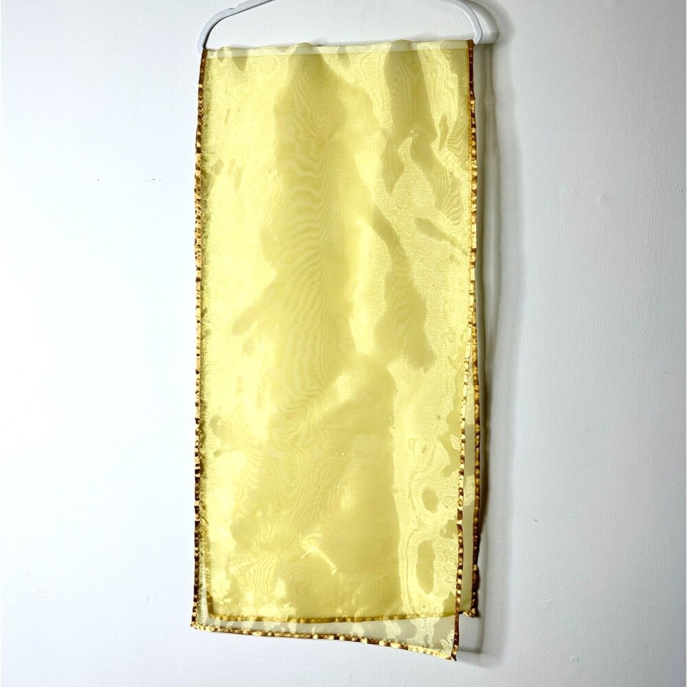 Unbranded Sheer Yellow Scarf Stole Wrap Gold Trimmed 18" x  74" Shimmery Sheer - Picture 3 of 4